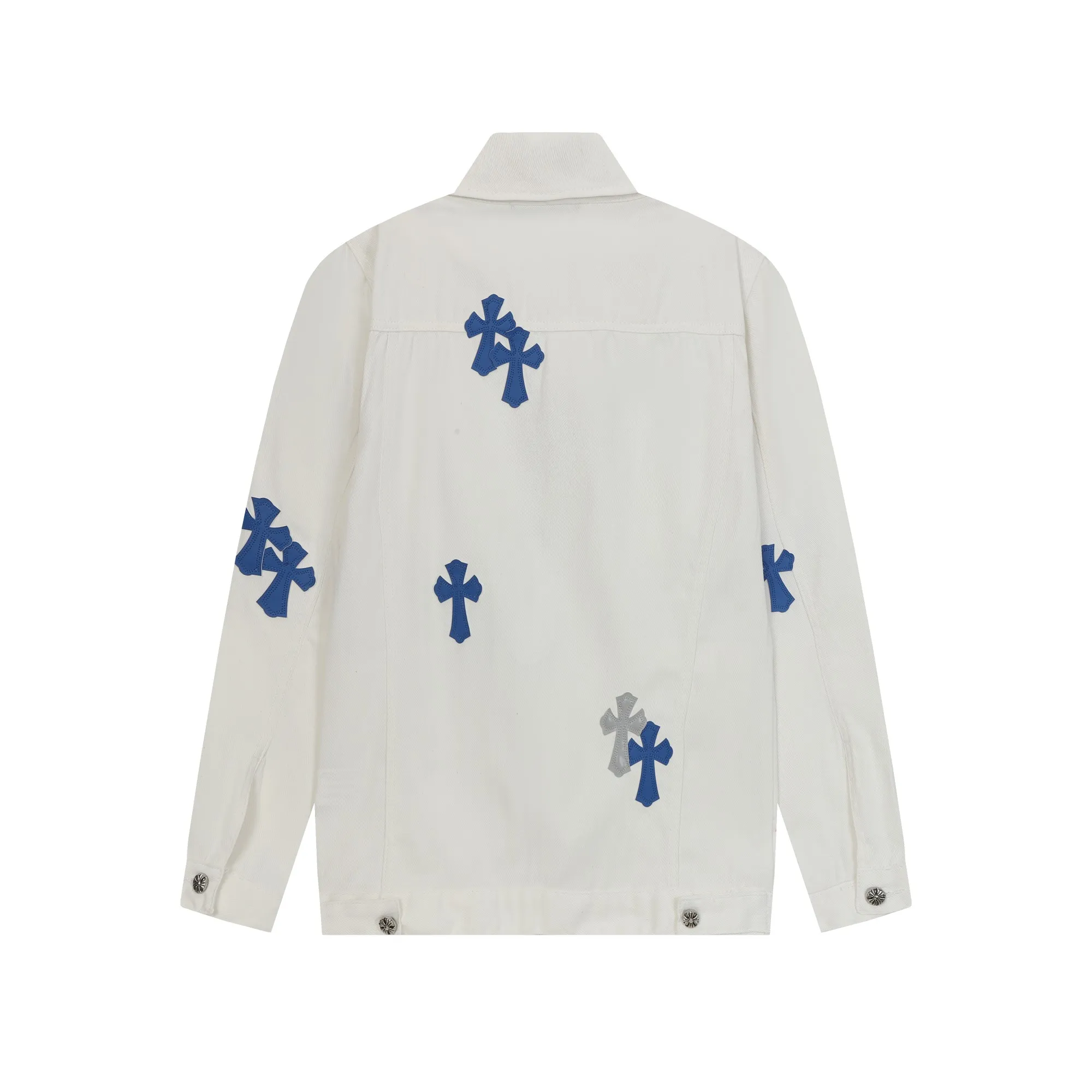 P320 Chrome Hearts 25ss leather cross-piece embroidered shirt denim jacket Color: Picture color Size: M- 3XL